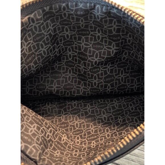 Lodis Wristlet Black Pebbled Leather 5" X 8" Wallet Goldtone With Strap - Picture 7 of 8